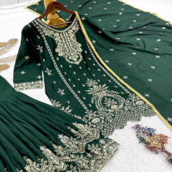 Ready to Wear Heavy Embroidered Chinnon Silk Sharara Suit with Dupatta